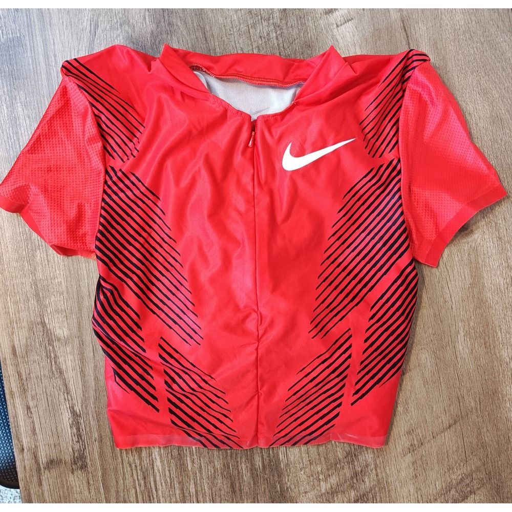 Nike Racing Pro Elite Crop Top Women M Red Black Graphic 1/4 Zip Built-in Bra
